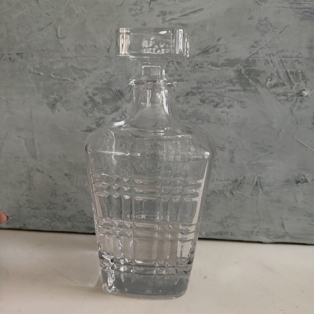 Maketh The Man Art Deco Whiskey Decanter Glass Barware Lead Free Crystal Plaid